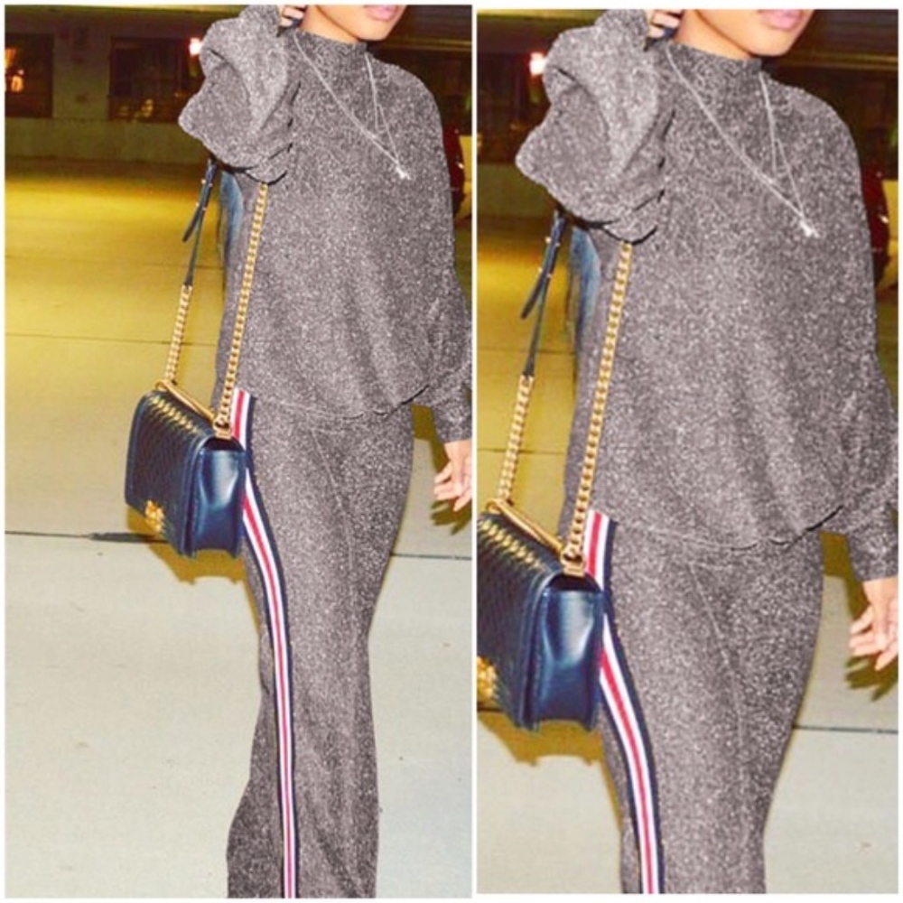 Silver Gray Glitter Sweatshirt and Pants NWT